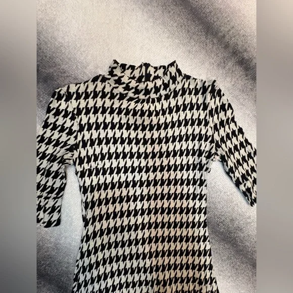 Unbranded Gray Black Large Houndstooth Mock Neck Knit Stretch Dress Medium M - Picture 3 of 7